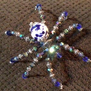 Blue and Silver Beaded Spider Ornament